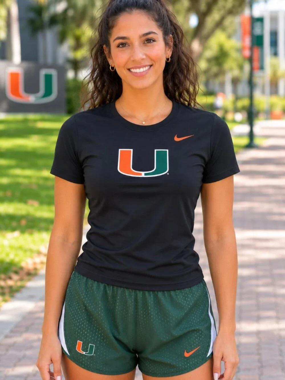 Nike Women's Miami Hurricanes Dri-Fit Mod Tempo Shorts Green Large $46 Value